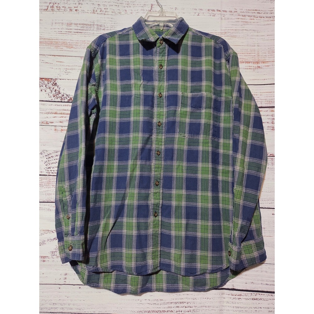 J. Crew Mens Blue Green Plaid Flannel Button Down Shirt Small Long Sleeve Cotton